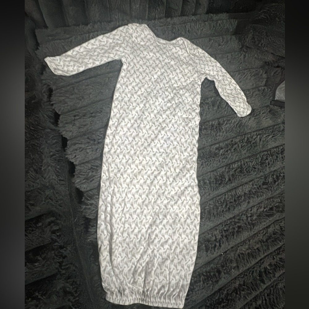 White and Gray Patterned Baby Gown